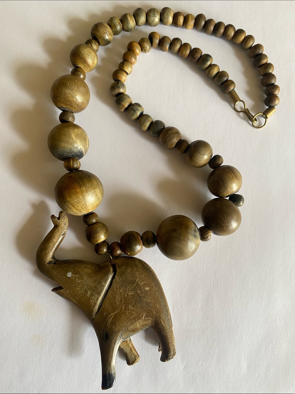 Vintage tribal Wooden graduated beaded Elephant Bead Necklace